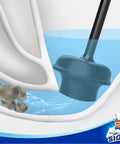 Heavy Duty Bathroom Plunger Duo With Sleek Ventilated Mount Powerhouse Rubber Bowl in toilet water tackling clogs.