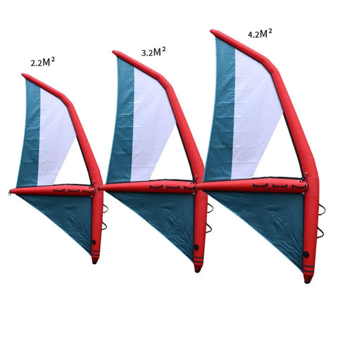 Inflatable Sail For Wind Wing Foiling And Kitesurfing Kite All Around A Premium Waterproof Wing Foil, shown in 2.2, 3.2, 4.2 sq meters.