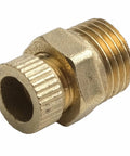 Close-up of a Heavy Duty Set Of Four Brass Drain Screws For Air Compressor Tanks and Compact Pumps with threaded design.