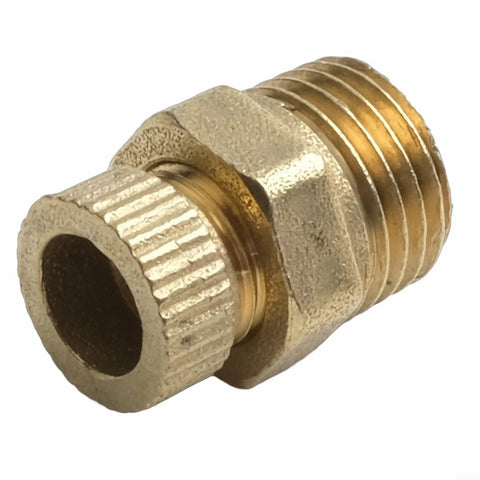 Close-up of a Heavy Duty Set Of Four Brass Drain Screws For Air Compressor Tanks and Compact Pumps with threaded design.