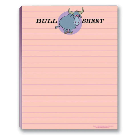 Funny Notepads Assorted Pack Of Four 4.25 By 5.5 Inch Note Pads With Office Humor And Hilarious Messages Perfect Gift For Coworkers Women And Men Made In The USA Cute Notepad And Fun Office Supplies For Home Or Work with "Bull Sheet" joke and cartoon bull.