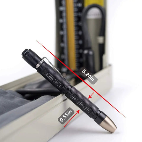 NoGlare Diagnostic Medical Pen Light With Pocket Clip, Warm 3000K LED And 85 CRI, shown with 5.24in length and 0.55in diameter