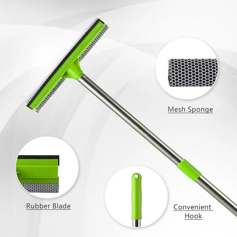 2-In-1 Window Squeegee With 30-59 Inch Stainless Steel Adjustable Handle showing mesh sponge and rubber blade