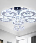Five Ring Crystal LED Ceiling Light Chandelier For Dining Room Kitchen And Bedroom Cool White 4500K Non Dimmable Dope Modern Fixture With Stainless Steel Frame Built In 39W LED in room