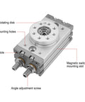 Fifteen Millimeter Aluminum Alloy Pneumatic Cylinder With 0 To 180 Degree Rotary Actuator, MSQB-10A Close-up with labeled parts