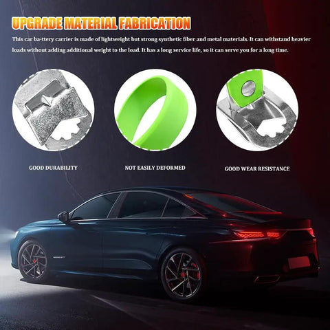 Rock Solid Heavy Duty Car Battery Carrier Strap Green Universal Hold Down Belt With Durable Synthetic Fiber Rope for resilient use and durability.