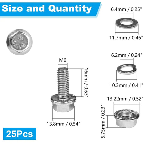25 Pack M6 Flanged Hex Head Bolts Kit With M6 1 Pitch 16mm Screws Nuts Flat And Spring Lock Washers 304 Stainless Steel