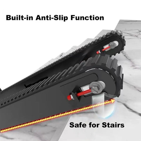 Close-up of rubber tracks with anti-slip function, part of Premium Foldable Electric Stair Climber Cart With 800W Motor And Rubber Tracks For Effortless Moving Plus Heavy Duty Dolly Hand Truck For Solo Use To Haul Gear And Furniture Up Steps Like A Boss.