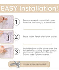 Installation steps for Double Wall Outlet Shelf With Cord Storage Strap To Declutter And Free Up Counter Space, White 1 Pack