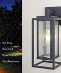 14 Inch Double Cage Outdoor Wall Lights 2 Pack Exterior Porch Lantern Sconces with rain protection and clear glass panel.