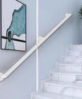 Adjustable Railing Kit With Quick Setup And Top Shelf Safety For Indoor Outdoor Stairs, white finish on marble steps.