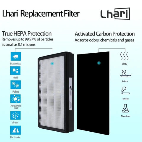 HEPA A2 True Filter Two Pack For Room Purifiers FAP-C02-A2 C03-A2 T03-A2, carbon layer, captures 99.97% of particles