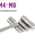 304 Stainless Steel Double Head Threaded Rods Kit with M4-M8 sizes on white background