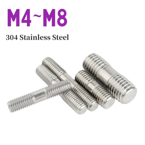 304 Stainless Steel Double Head Threaded Rods Kit with M4-M8 sizes on white background