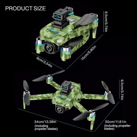 4K GPS Drone With Camera For Adults Obstacle Avoidance 5G FPV Transmission Brushless Motor Includes 3 Batteries And Screen Remote Controller In Army Green with dimensions