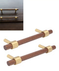 Dope Walnut And Brass Cabinet Hardware Drawer Handles 2 Sets Durable Solid Brass Pulls With Walnut Wood Accents displayed on brown cabinet