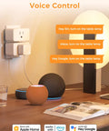 Smart WiFi Plug Outlet 15A Two Pack Works With Apple HomeKit Siri Alexa Google Assistant next to smart speakers and lamp