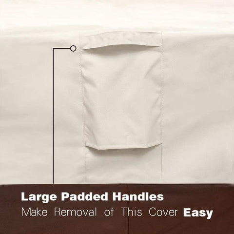 Heavy Duty Waterproof Patio Chair Covers 2 Pack Large Beige And Brown Tough As Nails All Weather Sun Dirt Rain Snow Protection Made From 600D Oxford Fabric For Outdoor Furniture Fits Up To 35W X 38D X 31H Chairs with large padded handle detail