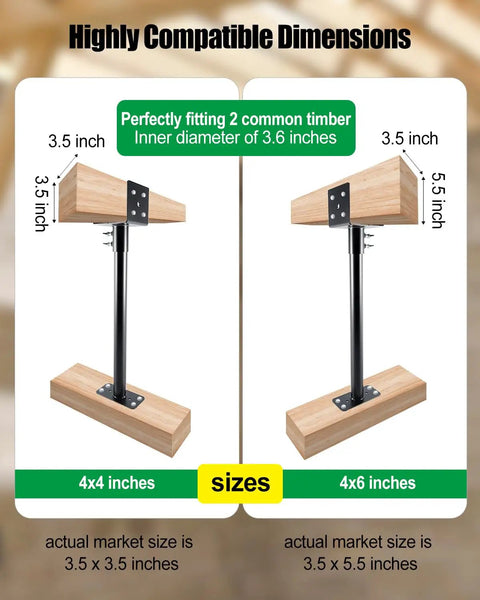 Diagram of Three Pack 3.6 Inch Pergola Roof Riser Brackets Saddle Style showing compatibility with 4x4 and 4x6 timbers