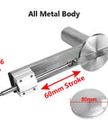 Top Tier Mini Telescopic Linear Actuator Featuring A Sixty Millimeter Stroke And Five Kilogram Thrust, metal body and stroke measurement.
