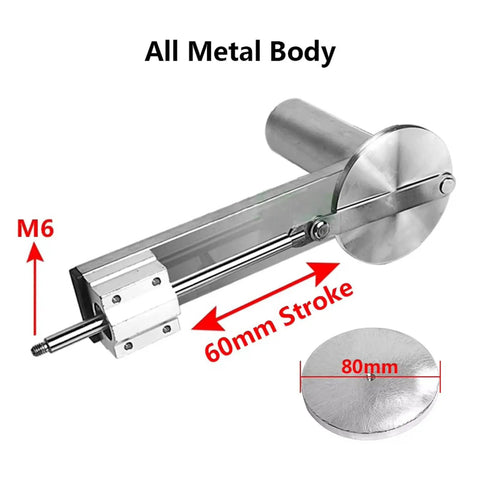 Top Tier Mini Telescopic Linear Actuator Featuring A Sixty Millimeter Stroke And Five Kilogram Thrust, metal body and stroke measurement.