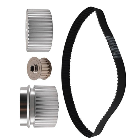 Hardcore Billet Gilmer Belt Drive Pulley Kit For Small Block Chevy 283 305 327 350 383 400 featuring chrome and black belts.
