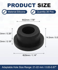 Diagram of 36 Pack T Shape Silicone Plugs 22.3mm Diameter Snap In Hole Seals Round Rubber Stopper with dimensions.