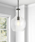 11 Inch Mid Century Modern Pendant Light With Clear Glass Dome Shade And 6 Foot Adjustable Cord For Kitchen Islands, Dining Rooms Or Game Rooms In Blackened Bronze Super Sleek
