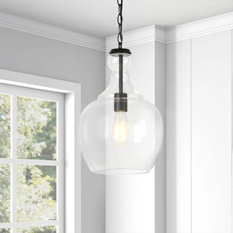 11 Inch Mid Century Modern Pendant Light With Clear Glass Dome Shade And 6 Foot Adjustable Cord For Kitchen Islands, Dining Rooms Or Game Rooms In Blackened Bronze Super Sleek