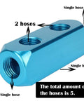 1/4 Inch Inline Pneumatic Manifold Block With Five Ports And Two Way Flow Aluminum Air Hose Splitter For Air Compressors Durable Sky Blue Nickel Plated Fitting