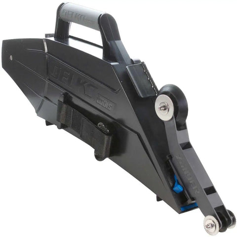Zunder Drywall Banjo Taping Tool With Belt Holster Hands Free Carry Option Waterproof Banjo Holder shown in black with handle