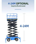 Tough Job Heavy Duty Electric Scissor Lift Platform Featuring Smooth Hydraulic Power And Self Powered Rough Terrain Chassis For Stress Free Warehouse Grinds with adjustable height from 4-24M.