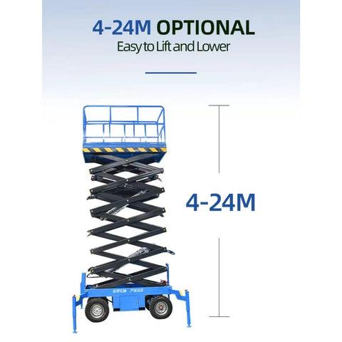 Tough Job Heavy Duty Electric Scissor Lift Platform Featuring Smooth Hydraulic Power And Self Powered Rough Terrain Chassis For Stress Free Warehouse Grinds with adjustable height from 4-24M.