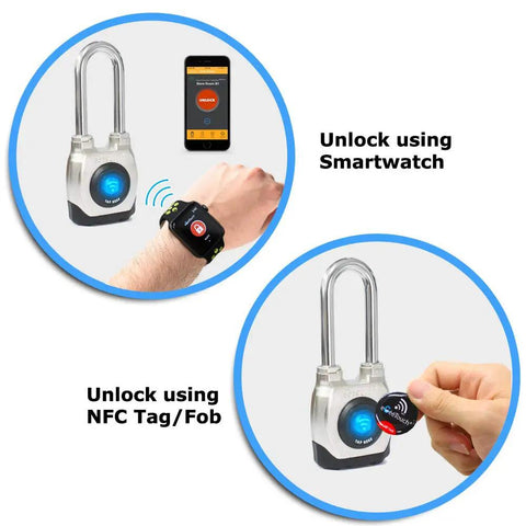 4th Gen Smart Padlock With Bluetooth And NFC Fob Weatherproof Tough As Nails Rugged Lock For Commercial Use Long Shackle IP45