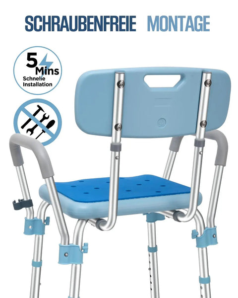 Heavy Duty Shower Chair With Arms And Back For Inside Shower, Safe Bath Bench For Elderly, aluminum non slip, tool-free assembly