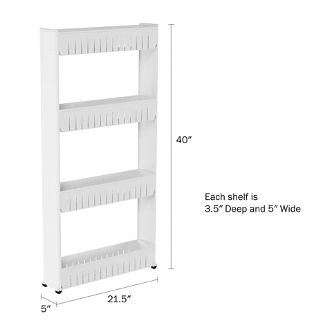 Slim Four Tier Rolling Storage Cart On Wheels For Office, Dorm, Bedroom, Bathroom And Laundry Room, Durable Plastic Organizer