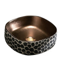 USZWBY Bathroom Vessel Sink 16.9 X 5.9 Inch Bathroom Sink Ceramic Vessel Sink in unique design with dark exterior.