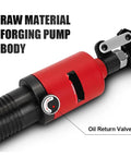 Industrial Strength Hydraulic Wheel Bearing Puller Providing Solid 15 Ton Pulling Power And 300 Millimeter Reach Effortless Gear Extractor Pro Shop Essential For Quick No Sweat Mechanic Work - Red forging pump body with oil return valve.