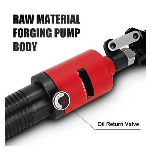 Industrial Strength Hydraulic Wheel Bearing Puller Providing Solid 15 Ton Pulling Power And 300 Millimeter Reach Effortless Gear Extractor Pro Shop Essential For Quick No Sweat Mechanic Work - Red forging pump body with oil return valve.