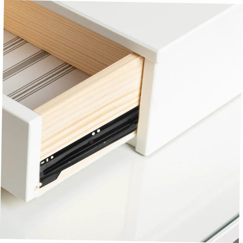 Heavy Duty Under Mount Drawer Slides For Dressers And Cabinets Made From Solid Cold Rolled Steel visible in a white drawer.