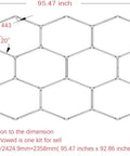 Hexagon LED Garage Light Kit For Workshop And Gym With Customizable Hexagonal Honeycomb Grid System dimensions diagram