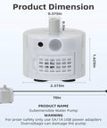 Ultra-Quiet Replacement Pump dimensions for stainless steel cat water fountains with SMA-800 motor, USB-powered.