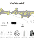 It Was Always You Neon Sign 36 Inch White Neon Night Light Dimmable Wall Decor with installation guide and accessories included.