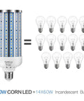 Ultra Bright 5000 Lumen 6500K Cool Daylight Corn Light Bulb 50W Equivalent image showing LED corn bulb vs incandescent bulbs