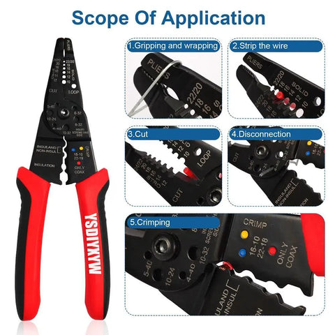 8 Inch Third Generation Pro Grade Wire Stripping And Crimping Tool With 5 In 1 Functionality for 10 To 22 AWG