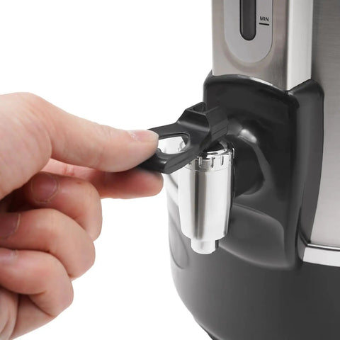Close-up of tap handle on Commercial Electric Hot Water Dispenser 2200W Stainless Steel Boiler, 3.4 Gal Capacity