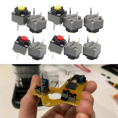 5Pcs Silent Mouse Micro Switches 6x6x7.3mm Square Buttons Lowkey Quiet Clicks For Gaming And Office 10 Million Clicks Durable Replacement Components Gray Black Red with circuit board.
