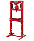 Hydraulic Shop Floor Press H Frame 12 Ton Capacity With Plate Kit Workhorse for metalworking, red finish visible