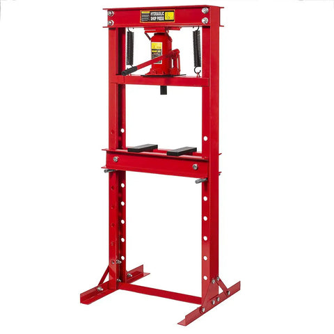 Hydraulic Shop Floor Press H Frame 12 Ton Capacity With Plate Kit Workhorse for metalworking, red finish visible