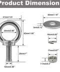 Product dimensions for Solid As A Rock 304 Stainless Steel Eye Bolts With Nuts And Washers 4 Pack M10 X 25MM with measurements.